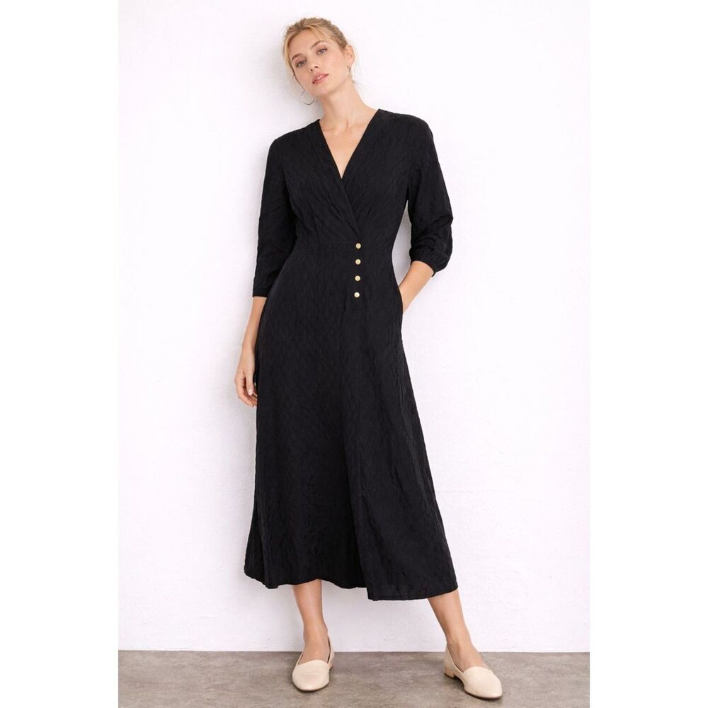 NEW NWT SANDRO‎ Anaya Jacquard Midi Dress Black Sz 38